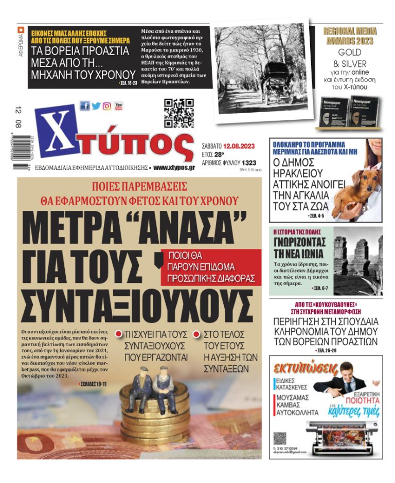 “Πρωτοσέλιδο της εφημερίδας «ΧΤΥΠΟΣ» Σάββατο 12 Αυγούστου 2023”